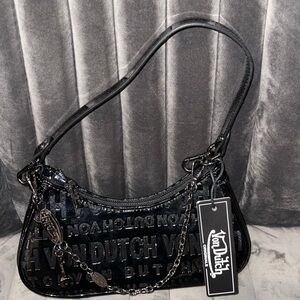 NEW VON DUTCH BLACK ONYX MONOGRAM SHOULDER BAG Small PURSE BAGUETTE Y2K